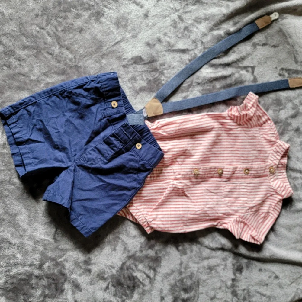 Cat & Jack Short Set Baby 12M Red White Navy LNWT Suspender Bodysuit 733
